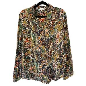 Bohme Botanical Print Button Up Long Sleeve‎ Boho Blouse Women's Size XL